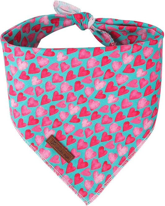 Valentine Dog Bandana - Pink Heart Triangle Bid Scarf for Small/Medium Dogs & Cats, Cotton Kerchief for Girl/Boy Pets, Adorable Puppy Bandana