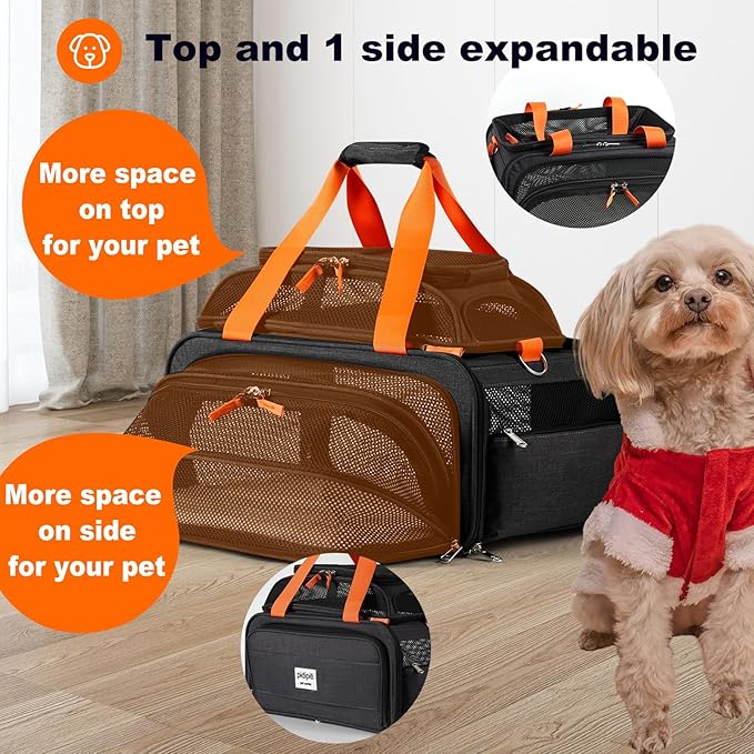 pidipiti 17x12.5x8.5 TSA Approved Expandable pet Carrier for Extra-Small Dog Under 6 lbs,Small-Medium cat Under 8 lbs,for jetblue and Other Airlines only Have 8.5'' Height Space underseat