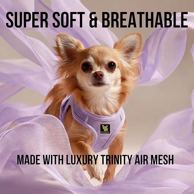 EcoBark Step in Dog Harness - Eco-Friendly Dog Harnesses for Small and Medium Breed Dogs - Reflective and Adjustable Body Halter Vest - Soft Mesh Toy Breed Harness (Lavender, Large)