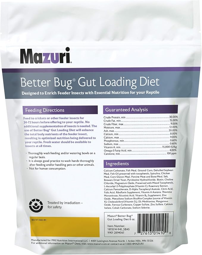 Mazuri | Better Bug Gut-Loading Cricket Diet | 8 Ounce (8 OZ) Bag