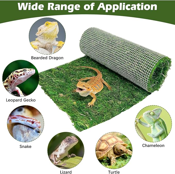 Reptile Carpet Cuttable Terrarium Mat Artificial Moss Reptile Liner Green Substrate Flooring Bearded Dragon Tank Accessories for Leopard Gecko Lizard Snake Tortoise (11.81" x 39.37")