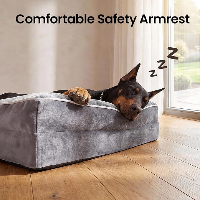 OhGeni Orthopedic Dog Bed Couch Big Cat Sofa for XXL Sized Pets with Memory Foam, Machine-Washable Waterproof Removable Cover, Soft Comfortable Fabric, 48-inch (Gray)