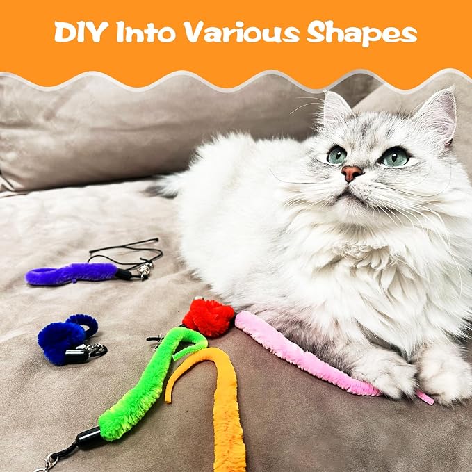 Kerros Fuzzy Worm Cat Wand Refills with Black String, 10 Pcs - Image 4