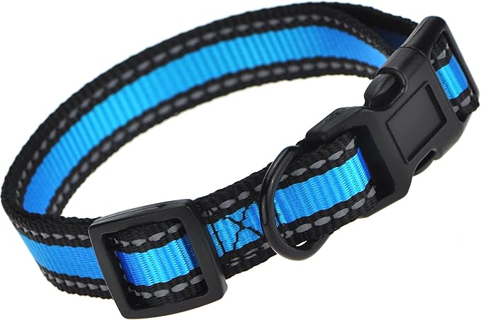 Mile High Life Night Reflective Double Adjustable Band Nylon Small Puppy Pet Dog Combo Collar Leash and Harness Set (Reflective Edge Blue, Large (Pack of 3))