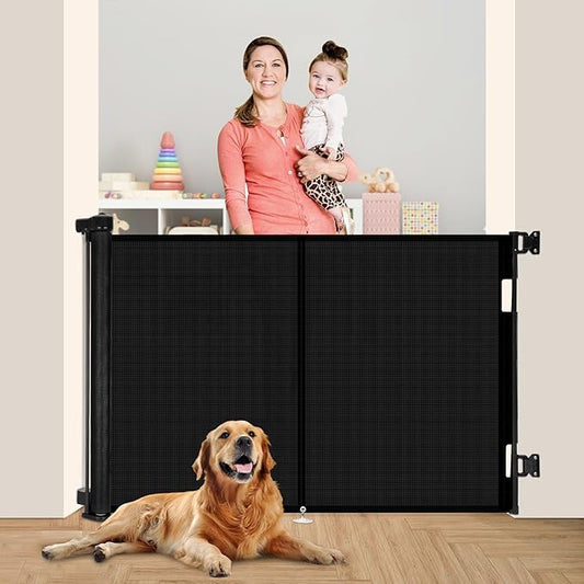 Miumoon 59 inch Retractable Baby Gates 42 inch Tall, Retractable Gate with Reinforced Strip Design to Prevent Crawling Through, 5 FT Retractable Dog Gate for Stairs, Doorways, Hallways, Indoor/Outdoor