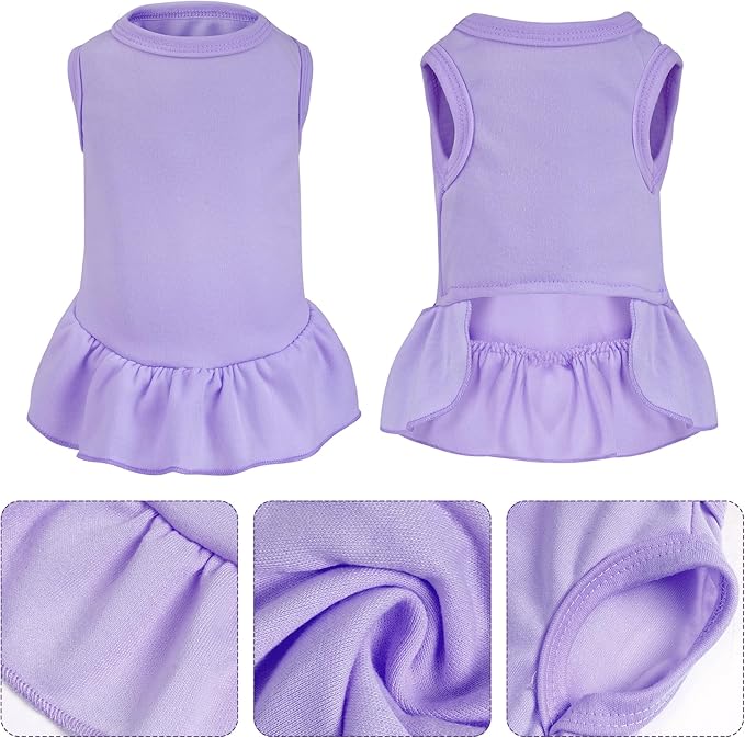 2 Pcs Dog Dresses Cat Skirt Solid Color Dog Clothes Summer Sleeveless Puppy Girl Clothes for Small Pet Dogs Cats (Pink,Light Purple, Small)