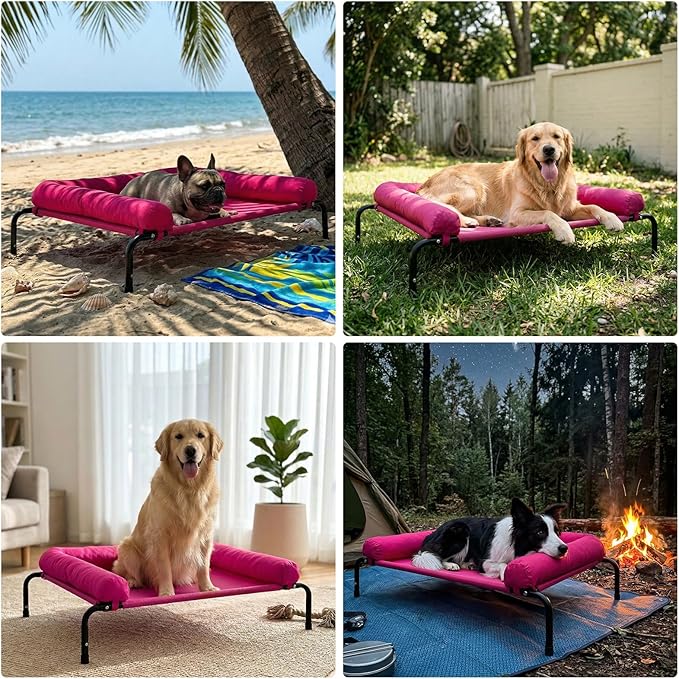 Cooling Elevated Dog Bed for Large Dogs, Portable Indoor & Outdoor Raised Dog Bed with Breathable Mesh, Chew Proof Pet Hammock Cots with Removable and Waterproof Bolsters
