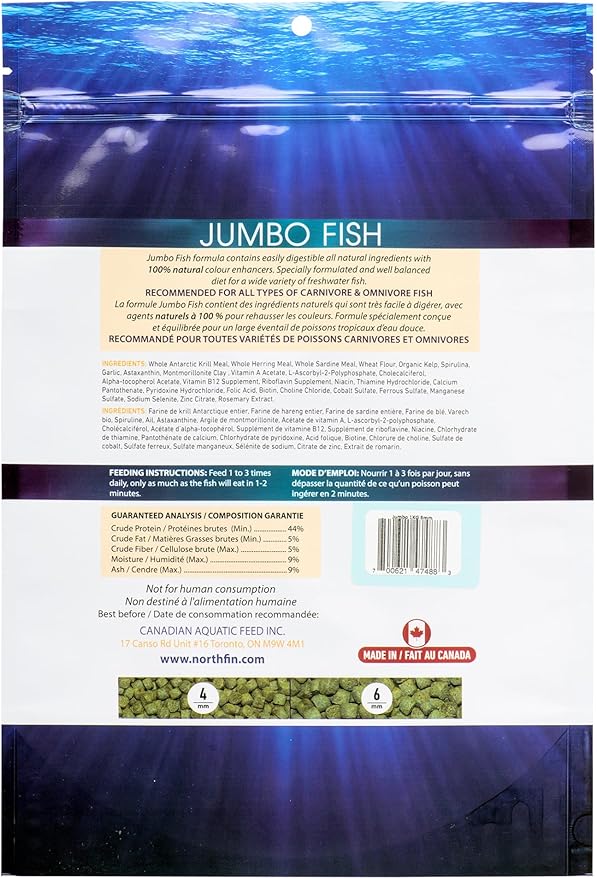 Northfin Fish Food Jumbo Formula Slow Sinking Pellets (4mm 1kg)