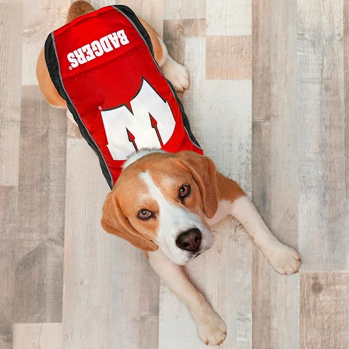 Pets First Collegiate Wisconsin Badgers Puffer Vest for Dogs & Cats. Size Large. Warm, Cozy, and Waterproof Dog Coat, for Small and Large Dogs/Cats.