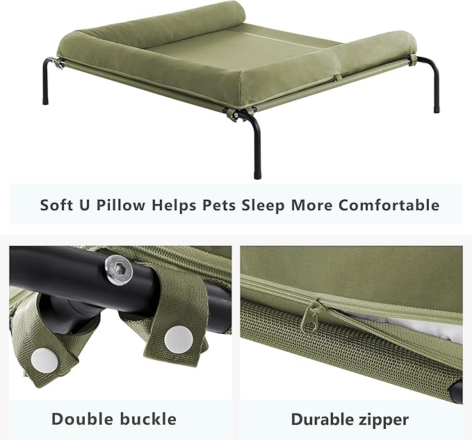 Cooling Elevated Dog Bed, Outdoor Raised Dog Beds, Medium Waterproof Dogs Cot W/Breathable Mesh, Pet Cot W/Portable Removable Bolster