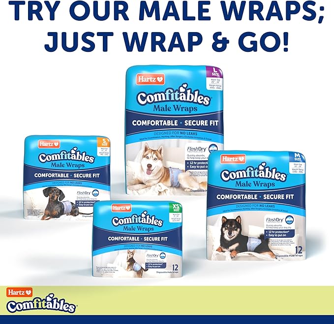 Hartz Comfitables Disposable Dog Diapers, Size XXS 42 count, Comfortable & Secure Fit, Easy to Put On, Super Absorbent Male and Female Diaper