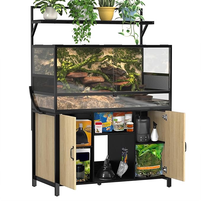 GDLF Reptile Tank Stand Terrarium Stand with Cabinet for Accessories Storage 48" X 24" Tabletop Fits up to 120 Gallon Bearded Dragon, Reptile Terrarium,Turtle Tank,Natural Wood Color