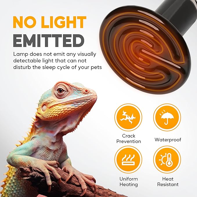 HealSmart 25W Reptile Heat Lamp Ceramic Heat Emitter, No Light Emitting Heat Bulbs, Suitable for Snake/Lizard/Spider, Plant Growth and Incubating Chicken, 2-Pack