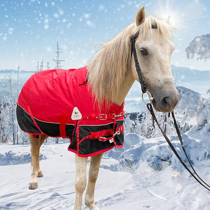 Horse Care Blanket Foal Mini Horse Size 47"-55" Winter 1200D Premium Turnout Horse Blanket with 220g Polyfill,Medium Weight Waterproof Sheets (Red, US 47 inch (EU 90 cm))