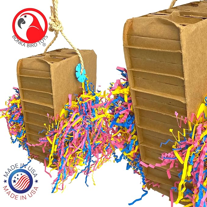 Bonka Bird Toys 3806 Large Harry Box 14" x 4", Large Parrot Chew Forage Shred Cage Toy, Amazon, African Grey, Eclectus, and Similar