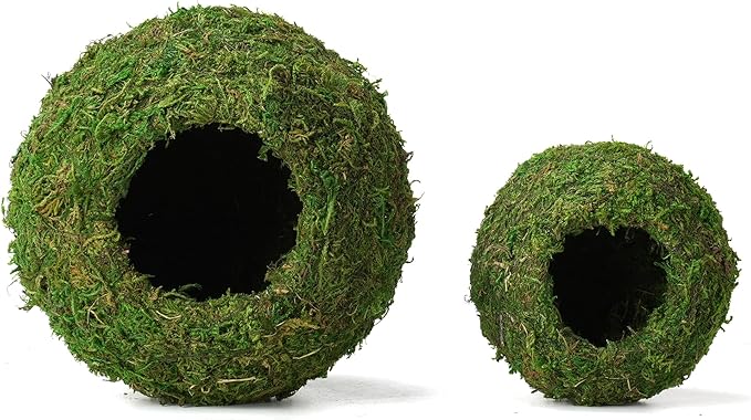 USMOLA Mossy Caves, Artificial Green Moss Caves Hide for Pet Reptile Frogs and Snakes, Terrarium & Vivarium Decor, Crested Gecko Tank Decor (6" - Woodland Green)
