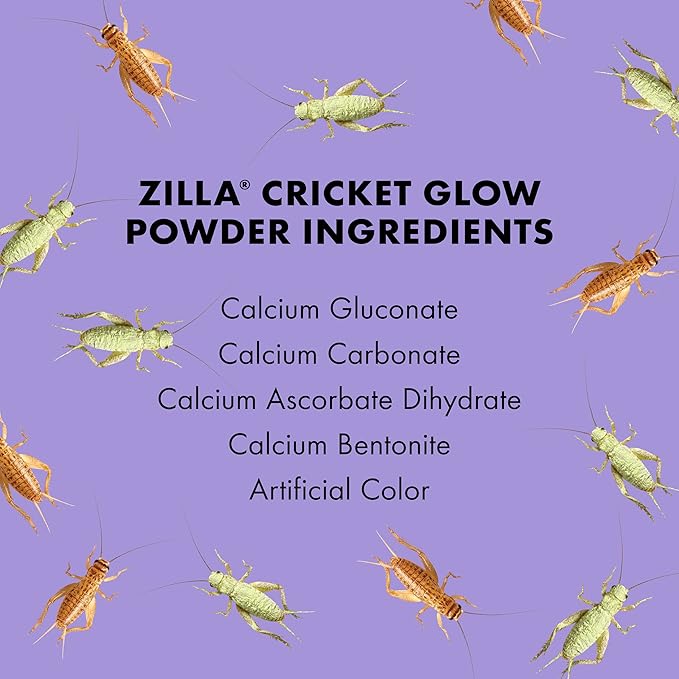 Zilla Cricket Glow Powder — add to Reptile Food for a Fun Twist, More exciting Than Plain Calcium Powder Fluoresces Under Black Light, Ideal for Insectivores, 4 Ounces