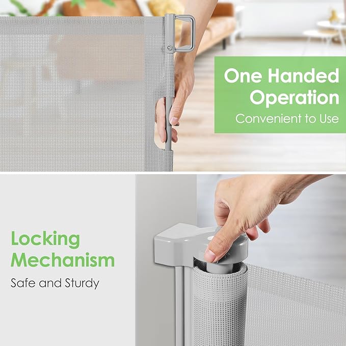 150 Inch Extra Wide Retractable Baby Gates for Large Openings Long Dog Gates for Doorways Large Pet Gate for The House Extra Wide Indoor Outdoor Pet Gates for Dogs, Light Gray