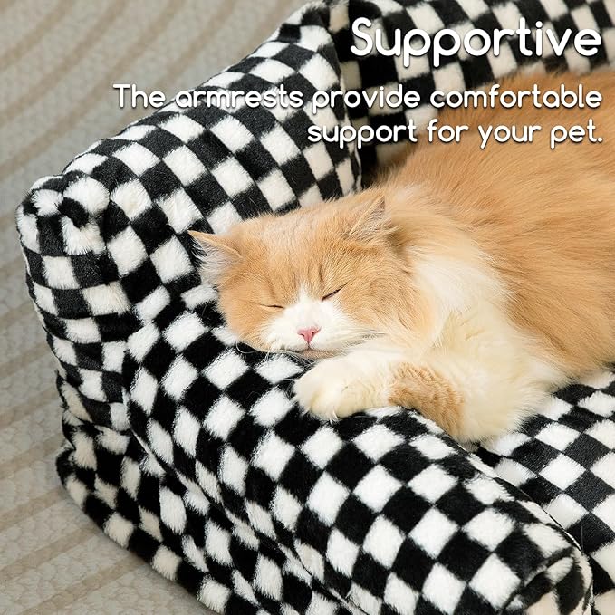 Hollypet Fluffy Dog Cat Bed Pet Couch Beds Plush Soft Warming Washable Puppy Bed for Small Medium Dogs and Large Cats, Black and White, 24" L x 18" W x 10" Th