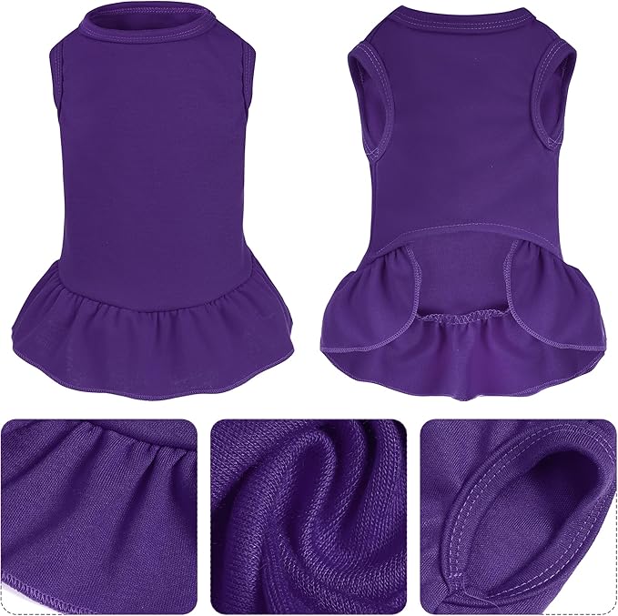 2 Pcs Dog Dresses Cat Skirt Solid Color Dog Clothes Summer Sleeveless Puppy Girl Clothes for Small Pet Dogs Cats (Purple,Orange, Large)