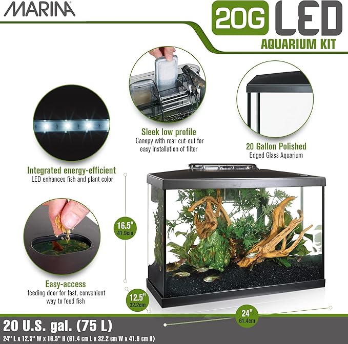 Marina 20 Gallon LED Aquarium Kit – Complete Fish Tank Setup with Filter, Lighting & Accessories