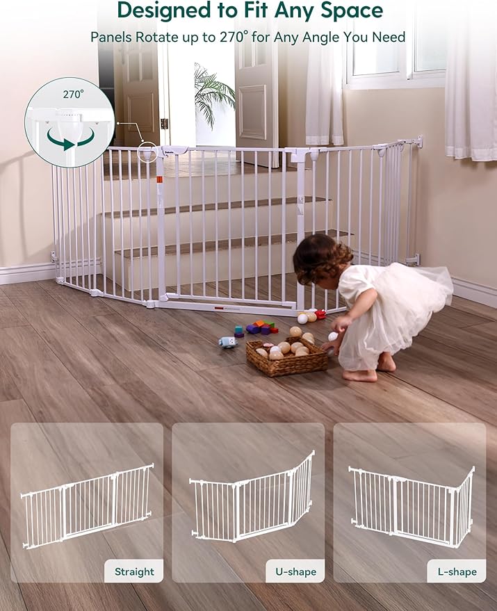 Babelio Baby Gate Extra Wide, Auto Close Dog Gate Pet Gate for House Stairs Doorways Fireplace (White, 72" Wide Gate - 3 Panels)