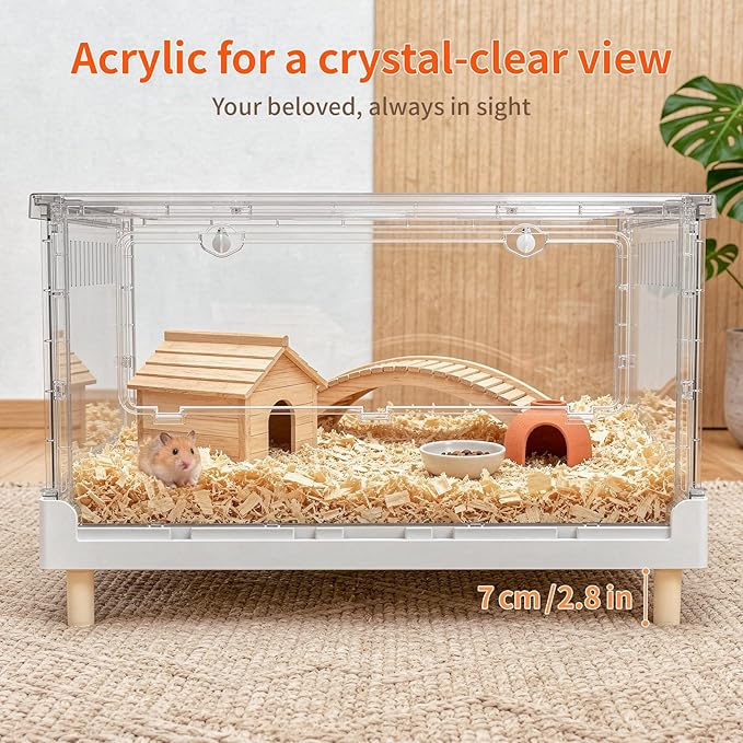 Larger Acrylic Transparent Hamster Cage - Small Animal Cage for Guinea Pig, Hedgehog,Dwarf Hamster, Rat,Mouse,Ferret, Sugar Glider and Bird,DIY Extendable & Stackable（27.5" Lx16.9 Wx15.4 H）