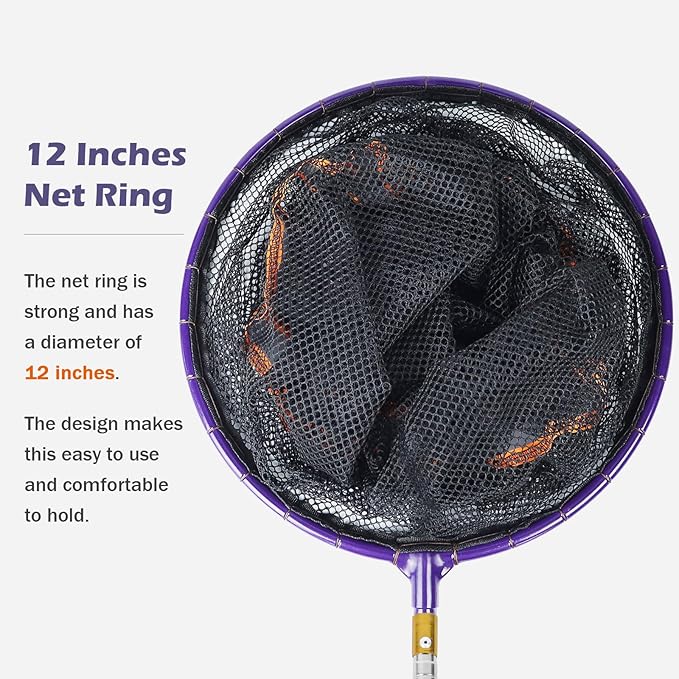 Snake Catcher Net, Rattlesnake Grabber Handling Tool Reptile Closure Net Snake Grabber Tool with 16“ to 60" Telescopic Pole Stick, 12" Ring, Secure Drawstring for Transporting and Capturing Snakes