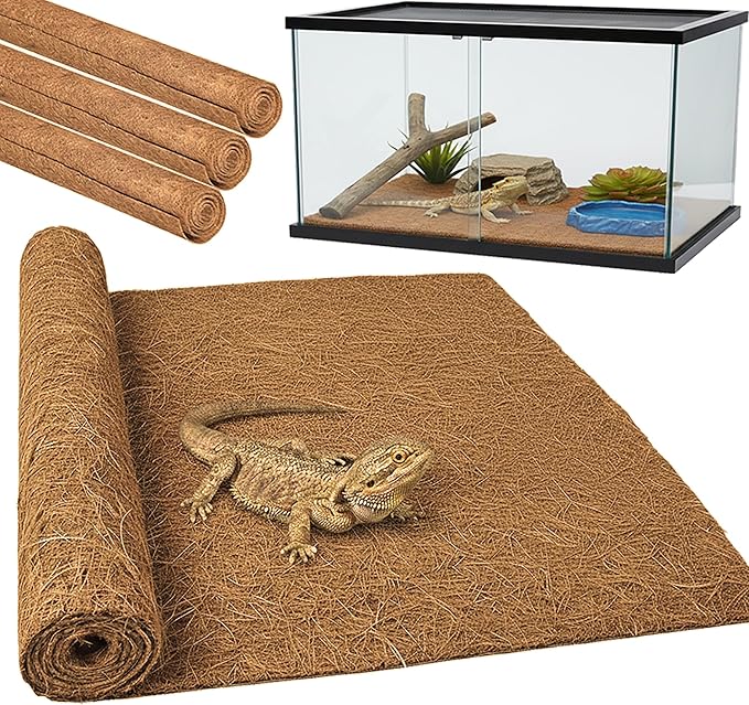Reptile Carpet, Reptile Mat, Natural Coconut Fiber Liner Flooring for Tank, Bearded Dragon Tank Accessories (18"X 36", 3 PCS)