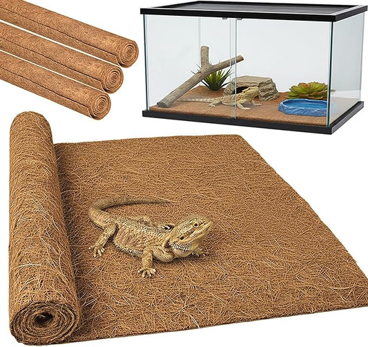 Reptile Carpet, Reptile Mat, Natural Coconut Fiber Liner Flooring for Tank, Bearded Dragon Tank Accessories (18"X 36", 3 PCS)