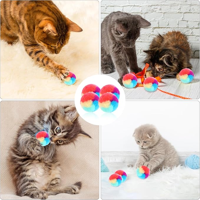 KALIONE 30 Pcs Soft Plush Cat Ball 1.2-inch Rainbow Cat Toy Balls Fuzzy Kitty Balls Kitten Puff Balls Colorful Cat Pom Pom Balls for Cat Kitten Pet Playing Exercising - Image 2