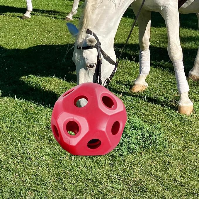 15.7" Horse Treat Ball,Hay Feeder Toy, Funny Horse Toys Snack Ball,Carrot Feeding Toy Ball Carrot Feeder Toy Feed Ball Hanging for Paddock Stall Stable Horses Feeding Supplies (Red)