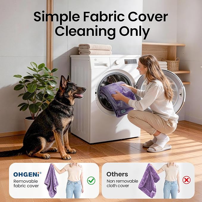 OhGeni Orthopedic Dog Bed Couch Big Cat Sofa for Extra Large Sized Pets with Memory Foam, Machine-Washable Waterproof Removable Cover, Soft Comfortable Fabric, 44-inch (Purple)