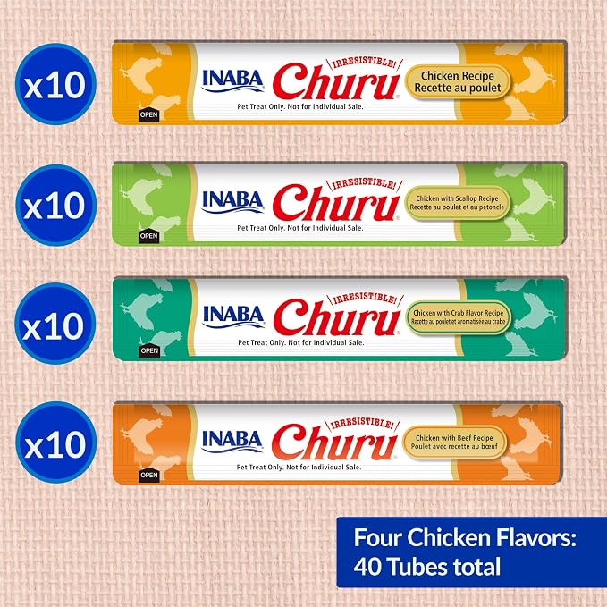 INABA Churu Cat Treats, Lickable, Squeezable Creamy Purée Cat Treat with Green Tea Extract & Taurine, 0.5 Ounces Each Tube, 40 Tubes, Chicken Variety Box - Image 6