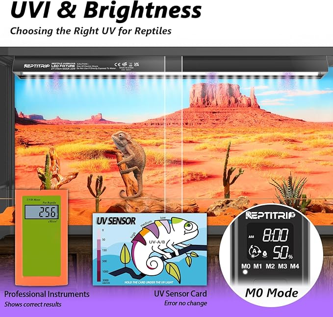 REPTITRIP 27-Inch LED UVB Reptile Light with Auto On/Off & Preset Day-Night Cycle Dimming, 4 UVI Modes Fixture Controller, 22W Aluminum UVA UVB Lamp for Bearded Dragons, Turtles & Snakes, 6500K