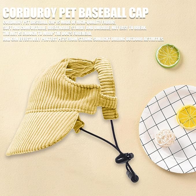 Dog Baseball Cap, Dog Cat Summer Beach Visor Hat with Ear Holes, Adjustable Puppy Sunbonnet Headdress (Yellow, X-Large)