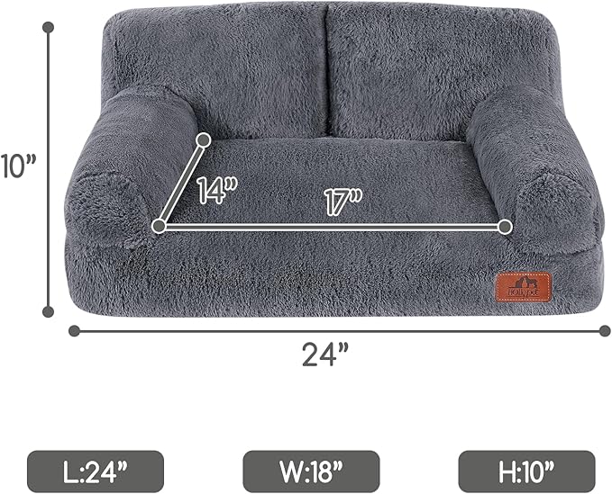 Hollypet Fluffy Dog Cat Bed Pet Couch Beds Plush Soft Warming Washable Puppy Bed for Small Medium Dogs and Large Cats, Gray, 24" L x 18" W x 10" Th