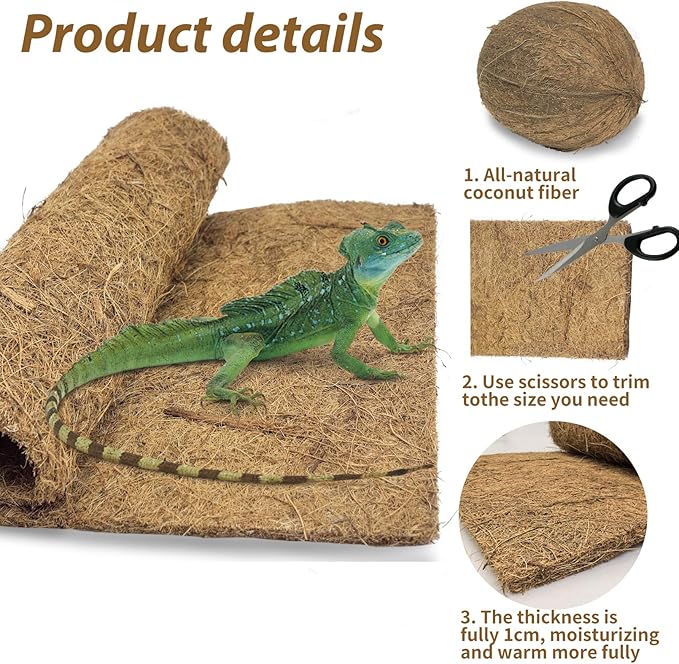 PIVBY 2 PCS Reptile Carpet, Natural Coco Coir Mat (15.74" x 11.81"), Coconut Fiber Substrate Pet Terrarium Liner for Bearded Dragon Tortoise Habitat Lizards Turtles Snakes Iguana Hermit Crab