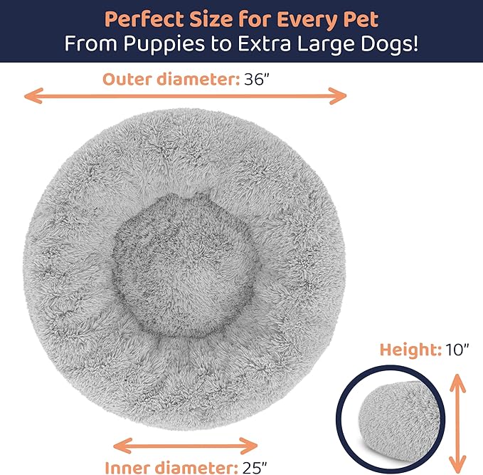 Donut Dog Bed - Premium Comfort for Anxiety Relief - Fluffy & Calming Design with Ultra-Plush Support | Cozy Round Dog Bed with Super Soft Circle Style (Grey, Large)