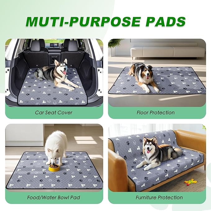 WanpeeGoo Washable Pee Pads, Puppy Pee Pad for Dogs, 2 Pack Absorbent Reusable Training Dog Pads Pet Puppy Pads, Non-Slip Potty Pads for Whelping, Playpen, Crate, Bed, Grey 36"x36"