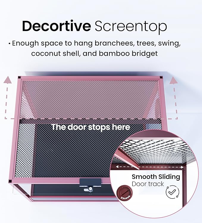 Phailozoo MagicCube 18'' x 18'' x 18'' Reptile Tank, Lockable 24 Gallon Crested Gecko Tank with Flip-Up Door, Colorful Aluminum Frame for Easy Assembly & Decorative Mesh Top for Optimal Ventilation