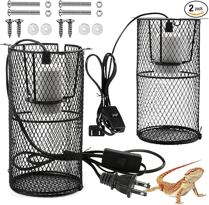 kathson 2 Pcs Reptile Heat Lamp Guard,Reptile Anti-Scald Mesh Cage Guard Lampshade,150W Ceramic Heat Emitter Heat Lamp Shade Fixture for Snake Lizard Turtle Frog,Without Bulb