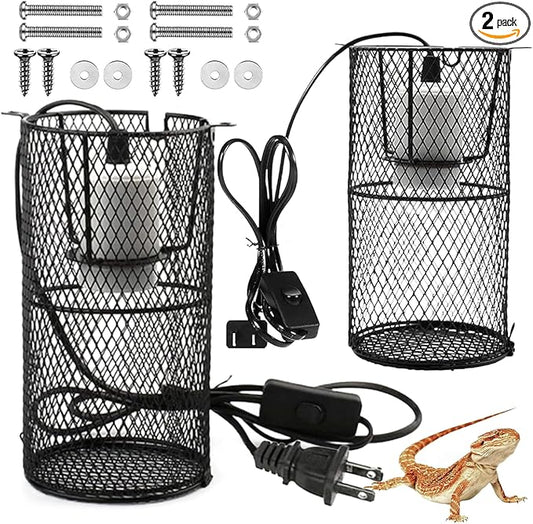 kathson 2 Pcs Reptile Heat Lamp Guard,Reptile Anti-Scald Mesh Cage Guard Lampshade,150W Ceramic Heat Emitter Heat Lamp Shade Fixture for Snake Lizard Turtle Frog,Without Bulb