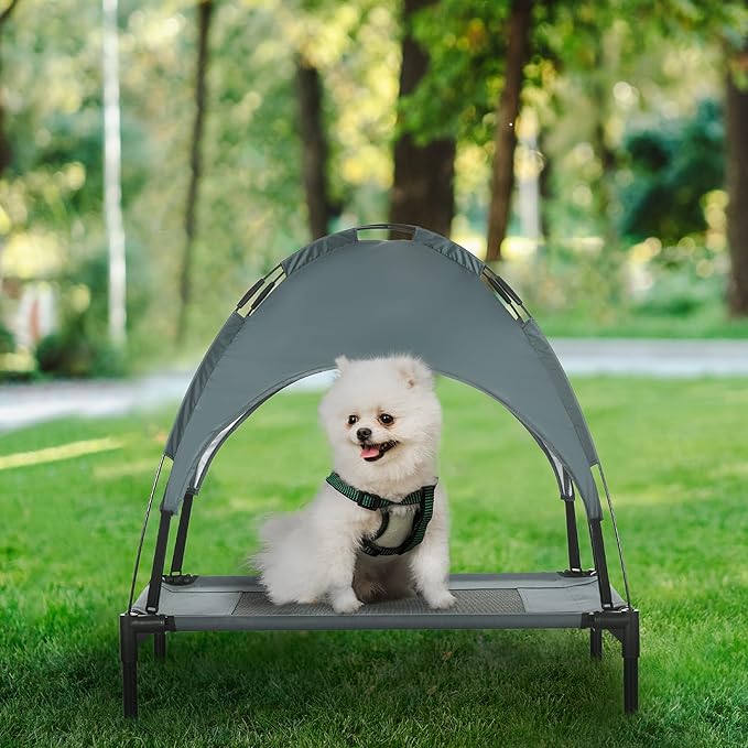 Pawhut Elevated Cooling Dog Bed Cot w/ Canopy Shade - Gray (30 inch)