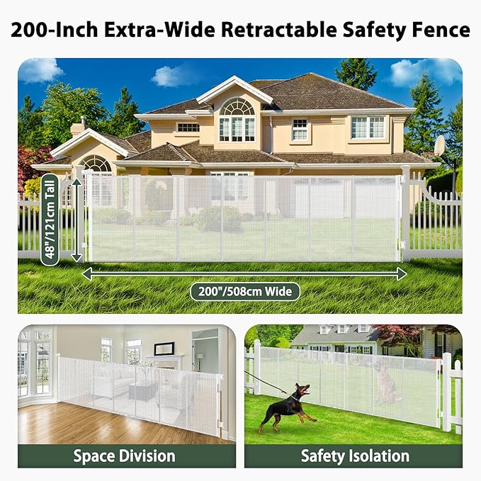 200" Extra Wide Baby Gate Retractable Dog Gate, 16ft Retractable Baby Gates Extra Wide Dog Gate Retractable Fence, 48" Tall Pet Gate Retractable Gate Outdoor for Driveway, Garage Gates for Dogs, White