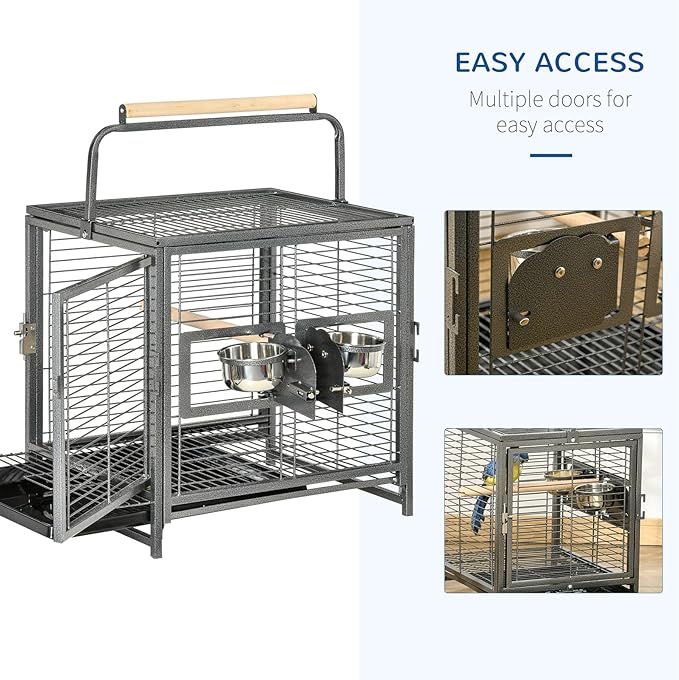 Portable Bird Cage Travel Carrier for Medium Birds Lightweight & Durable with Removable Bowls & Perches,Easy-Clean Tray for Cockatiels,Conures,Parakeets On The Go