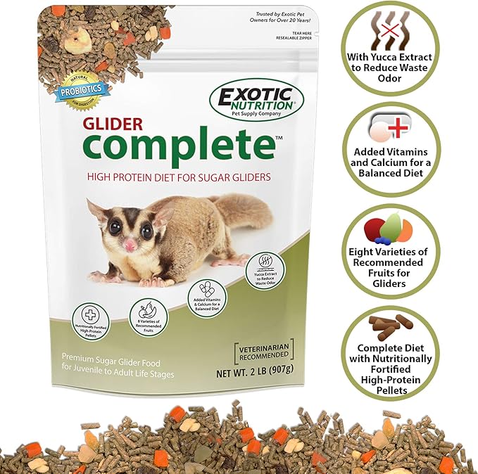 Exotic Nutrition Sugar Glider Complete Food Starter Package - Nutritionally Complete Pellet Diet & High Protein Supplemental Food for Sugar Gliders… (2 Piece Set)