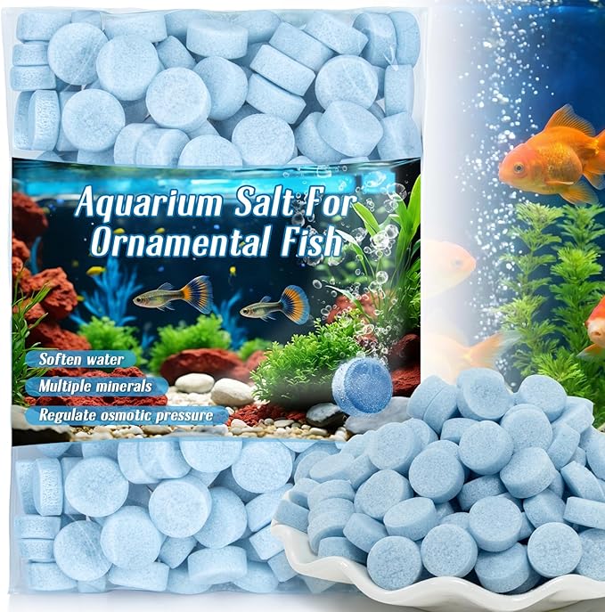 MAQIHAN 150 Tablets Aquarium Salt - Aquarium Salt Freshwater for Freshwater Tank Koi Pond Salt for Koi Fish, Goldfish, Guppies, Mollies, Scats, Monos