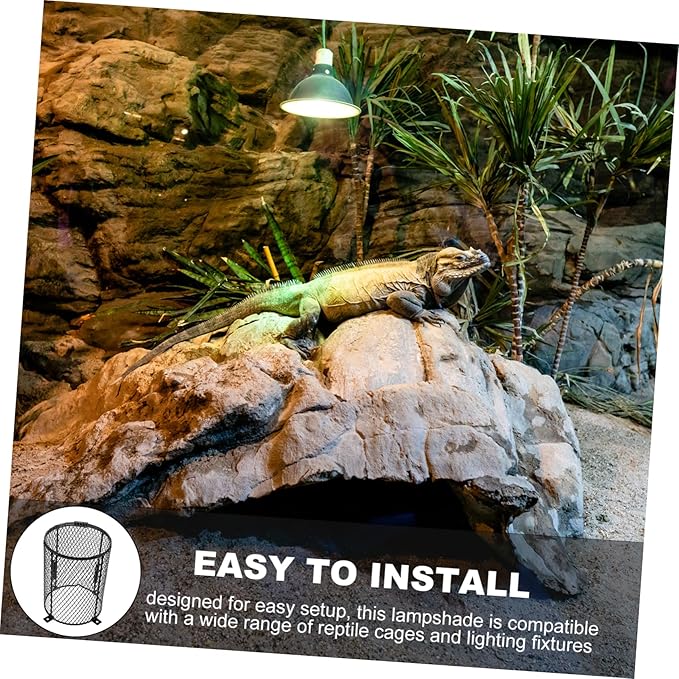 Garneck Leopard Gecko Heat Lamp Grille Reptile Cage Heater Guard Scald Protection Mesh Lampshade Easy Clean