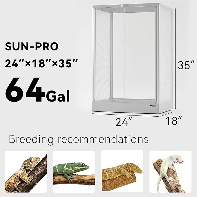 Reptile Terrarium 64 Gallon, Front Opening Enclosure 24"x18"x35", Waterproof Base, Ventilated Top, Stackable Habitat for Crested Gecko, Gargoyle Gecko, Tree Frog
